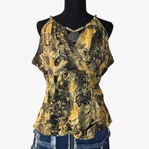 Y2k Yellow and Green Paisley Fairy Top!